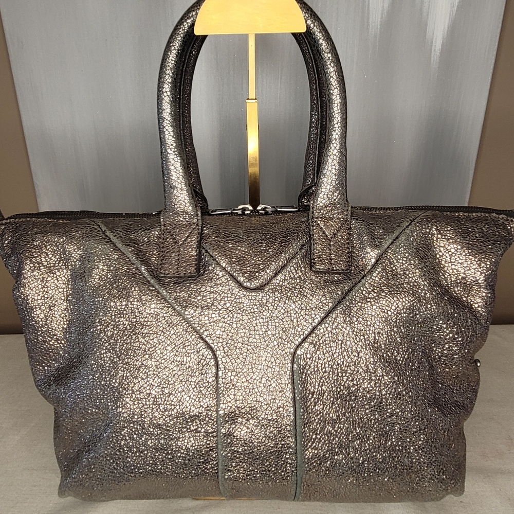 Yves Saint Laurent Metallic Pewter Leather Tote